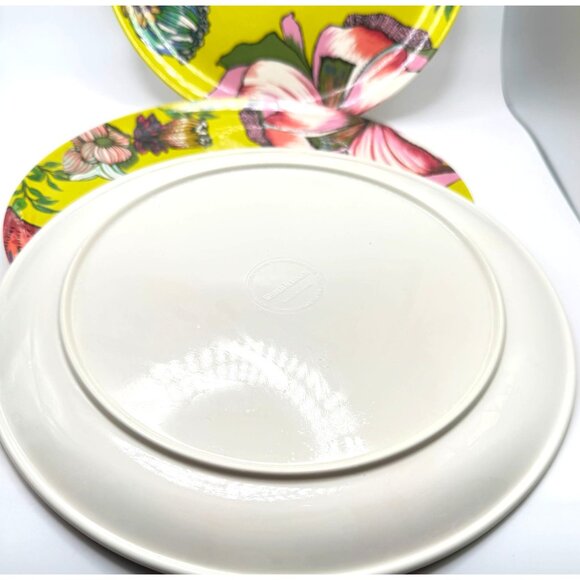 World Market Salad Plates 9" Pink Yellow Botanical Floral Design Dinnerware 4 Pc - Picture 9 of 9